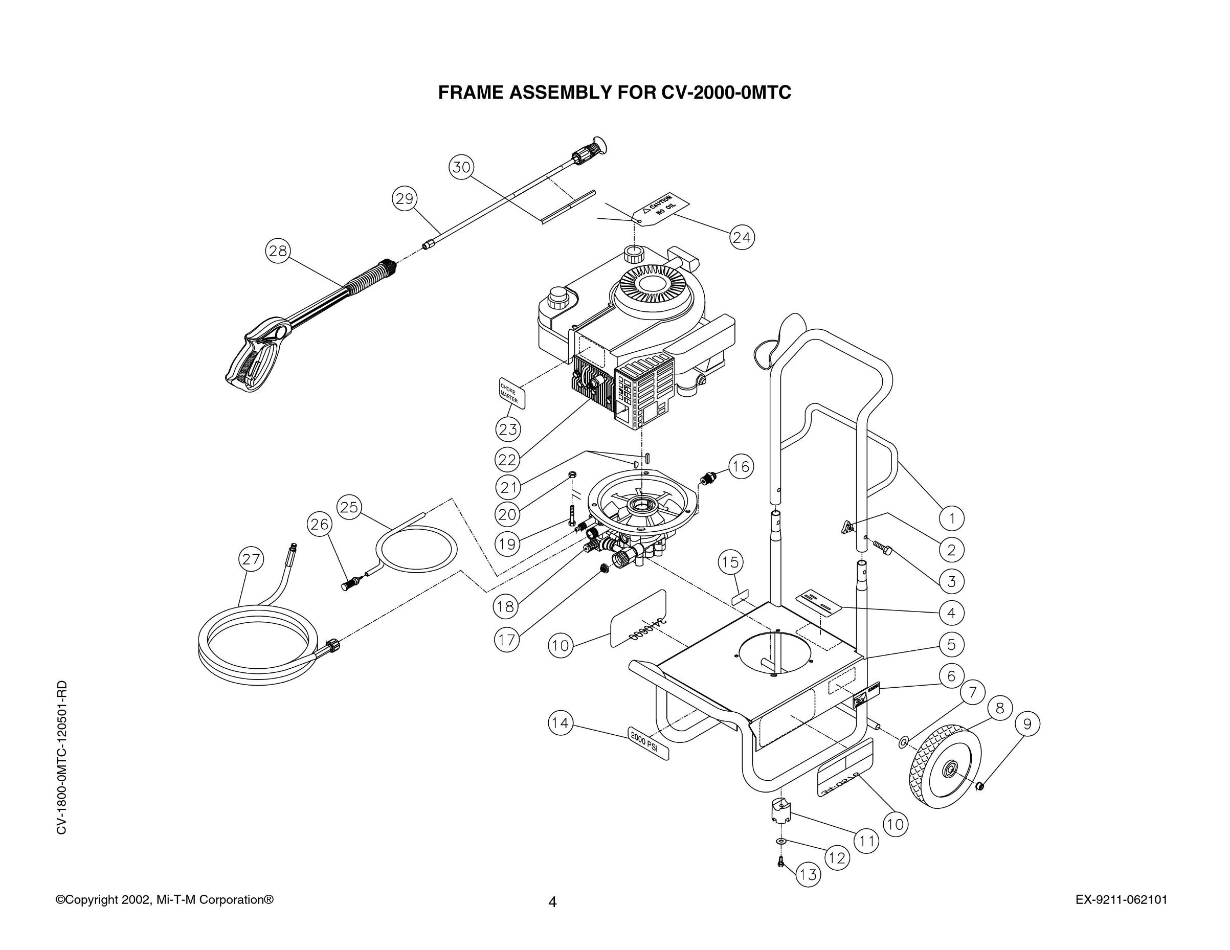 CV-2000-0MTC pressure washer replacement parts, breakdown, pumps & repair kits.